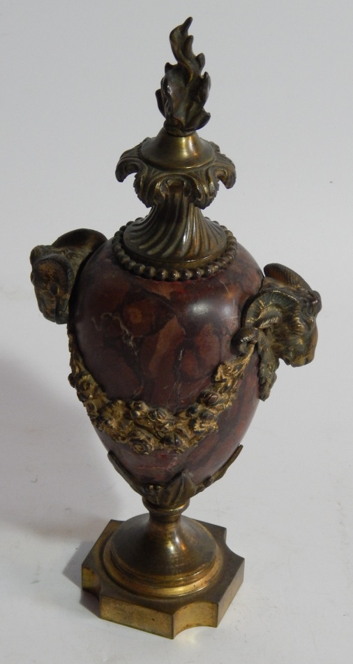 Appraisal: A Regency ormolu mounted rouge marble cassolette of urn shaped