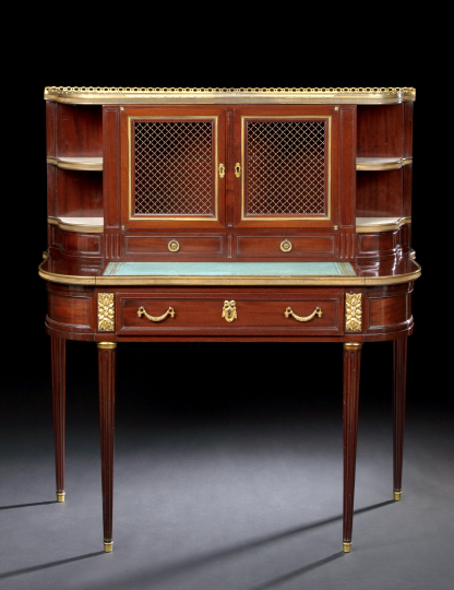 Appraisal: Louis XVI-Style Brass-Mounted Mahogany and Marble-Top Lady's Desk first quarter