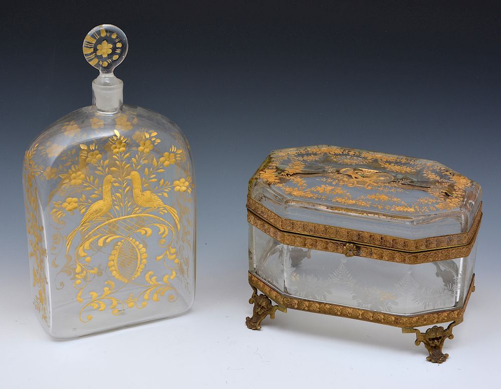 Appraisal: Crystal cut glass decanter and ormolu crystal casket Crystal cut