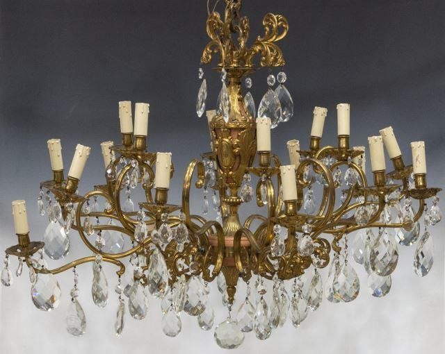 Appraisal: Italian gilt metal eighteen-light chandelier th c having standard in