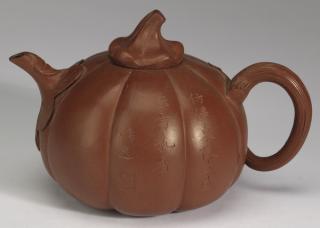 Appraisal: Chinese pumpkin form Yixing teapot l Chinese pumpkin form Yixing