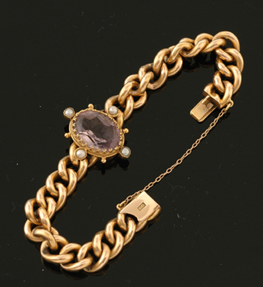 Appraisal: A Victorian gold amethyst and pearl bracelet Circa The ct