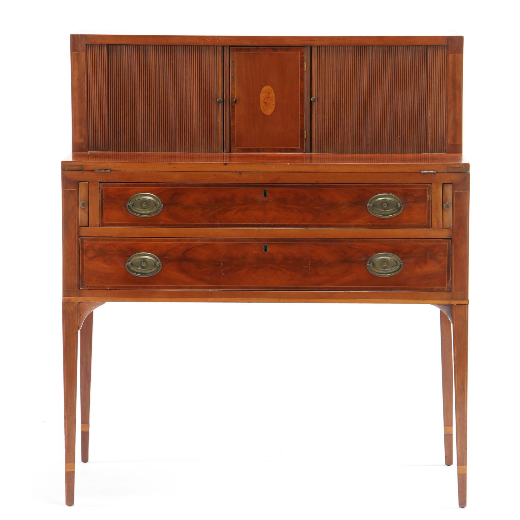 Appraisal: Federal Inlaid Tambour Desk early th century mid Atlantic cherry