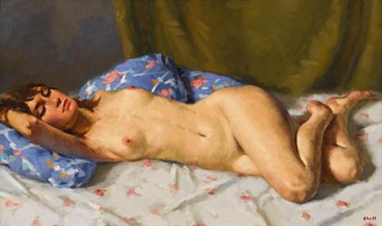 Appraisal: GREGORY STEWART HULL american b RECLINING NUDE Signed bottom right