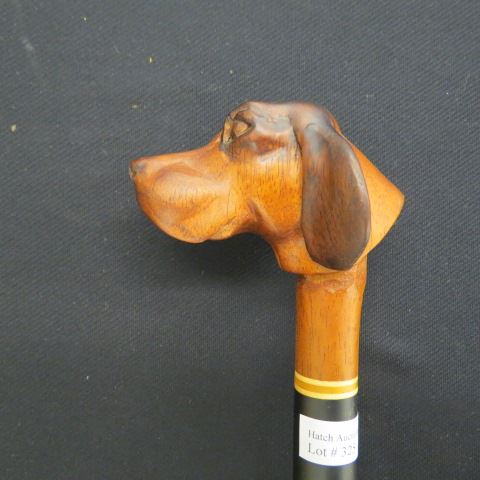 Appraisal: Carved Wood Figural Dog Head walking stick retriever