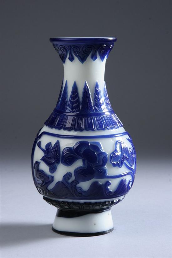 Appraisal: CHINESE BLUE OVERLAY GLASS VASE Qianlong incised four character mark