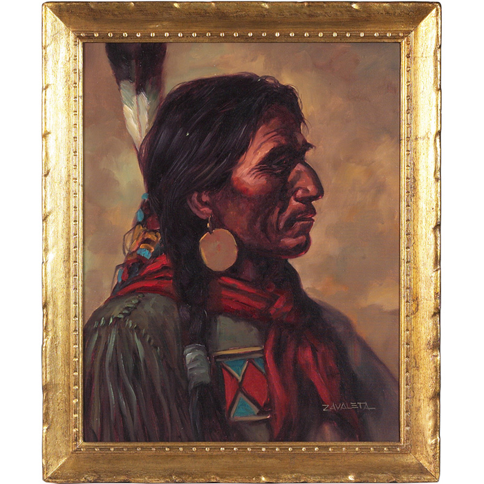 Appraisal: Zavaleta th Century Portrait of a Native American oil canvas