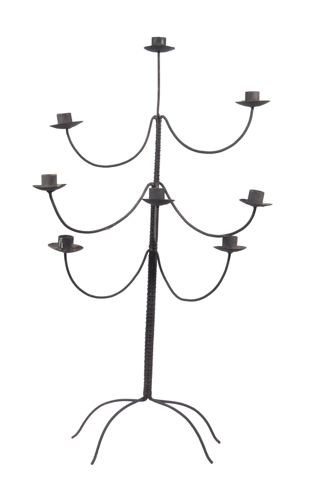 Appraisal: IRON CANDELABRUM Primitive Design Eight Light Tabletop Candelabrum with forged