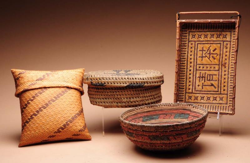 Appraisal: Lot of American Indian Baskets Includes a lidded basket tightly