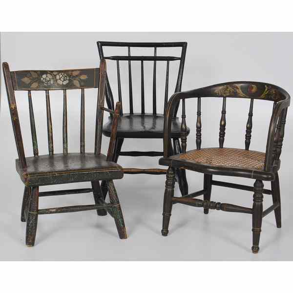 Appraisal: Child's Chairs American An assembled group of three spindle back