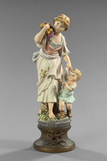 Appraisal: Large German Polychromed Biscuit Porcelain Figure Group fourth quarter th