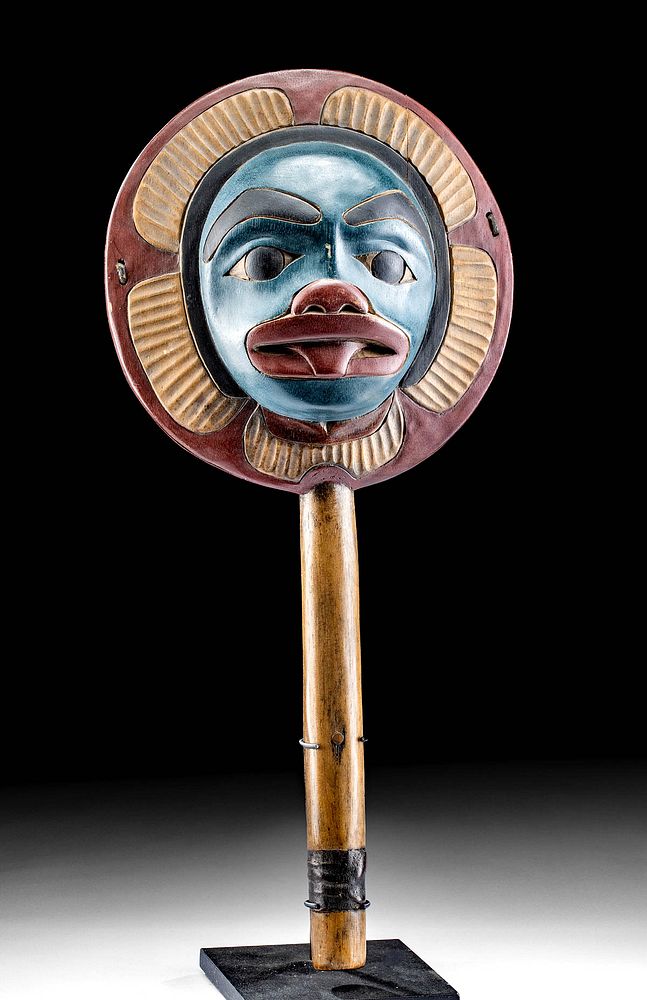 Appraisal: Vintage Kwakwaka'wakw Wooden Two-Faced Rattle Native American Pacific Northwest Kwakwaka'wakw