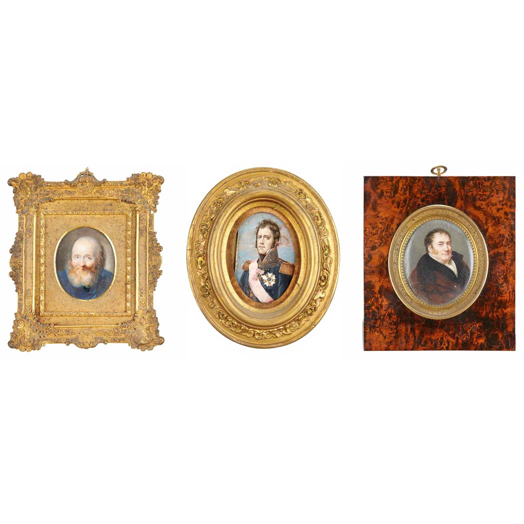 Appraisal: Group of Three Framed Ivory Portrait Miniatures Depicting nobility a