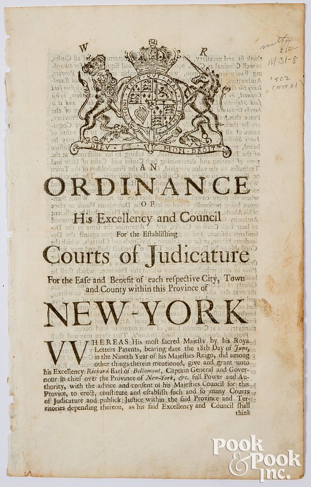 Appraisal: An Ordinance of His Excellency NY An Ordinance of His