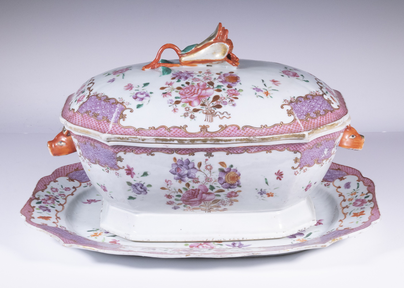 Appraisal: CHINESE EXPORT PORCELAIN TUREEN UNDERPLATE Famille Rose Porcelain Lidded Soup