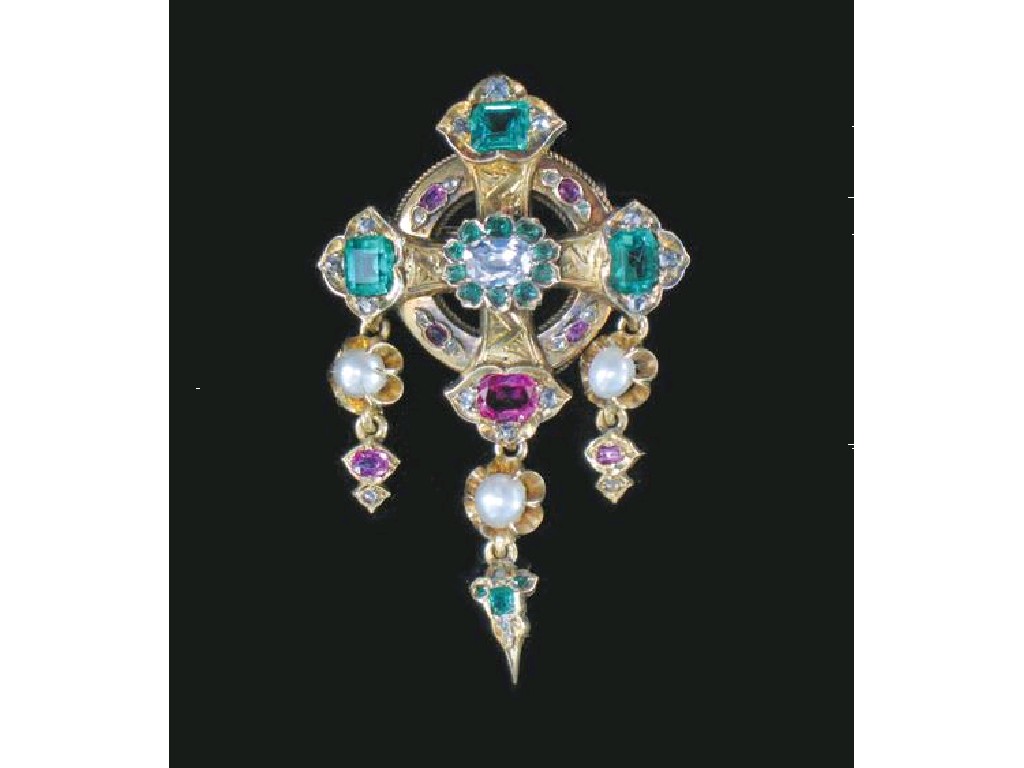 Appraisal: A TH CENTURY BROOCH the open halo cross design set