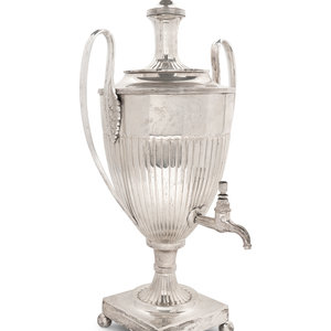 Appraisal: A George III Style Silverplate Tea Urn TH CENTURY Height