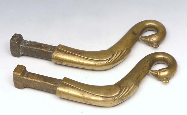 Appraisal: A PAIR OF INDIAN BRONZE METAL TURBAN HOOKS each having