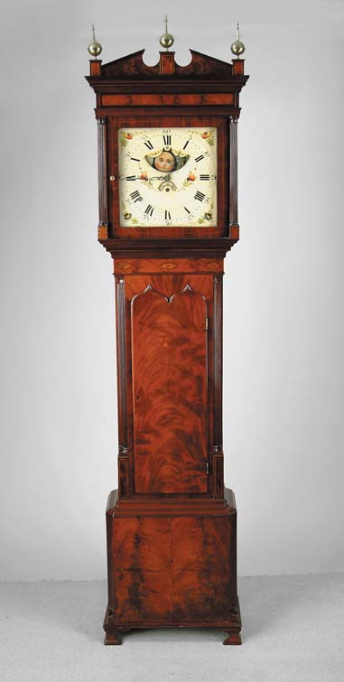 Appraisal: REGENCY INLAID MAHOGANY LONG CASE CLOCK White enamel dial with