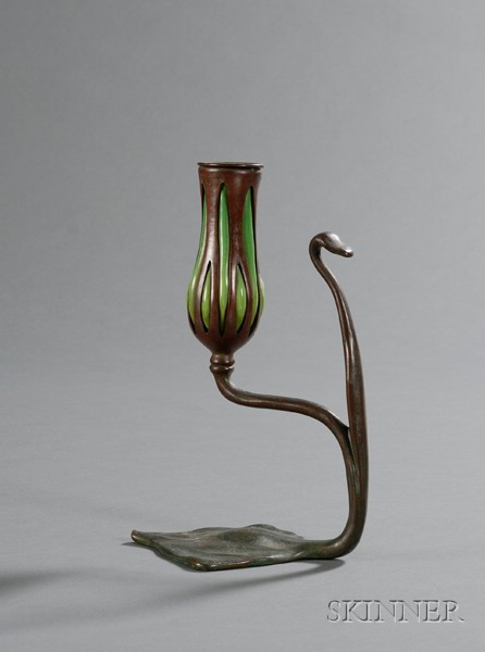 Appraisal: Tiffany Studios Cobra Candlestick Patinated bronze and glass New York