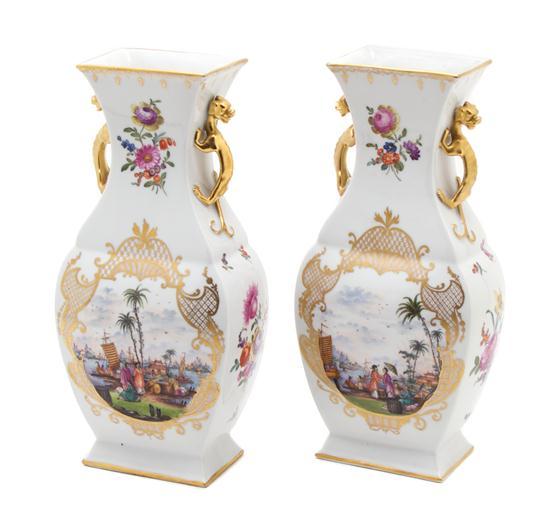 Appraisal: Pair of English Porcelain Vases each of square baluster form