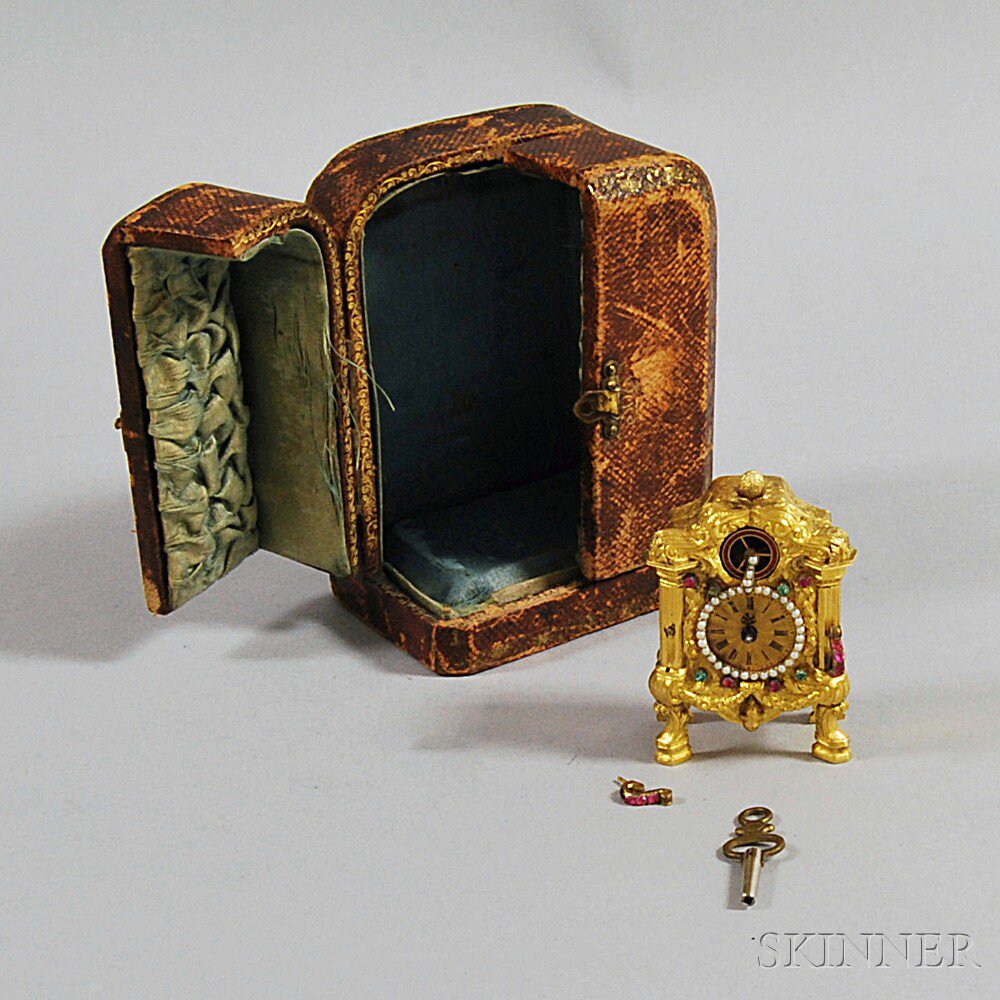 Appraisal: Miniature Gilt and Paste Key-wind Clock lacking visible marks ht