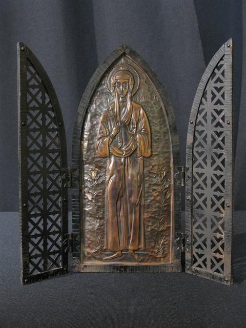 Appraisal: COPPER ICON OF SAINT PARASCHIVA Probably Romanian or Russian the