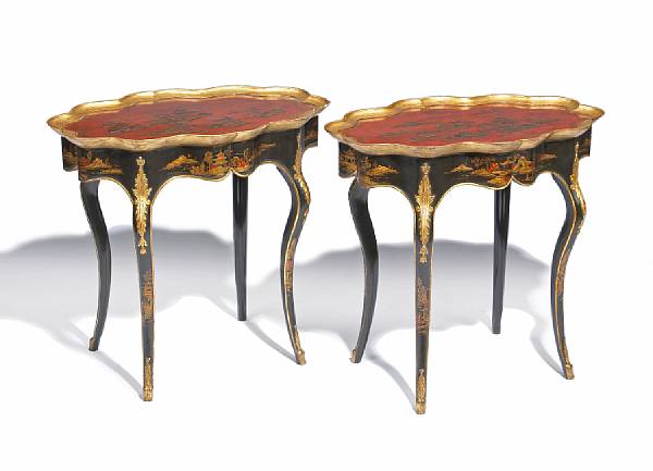 Appraisal: A pair of Italian Rococo style lacquered tables Each with