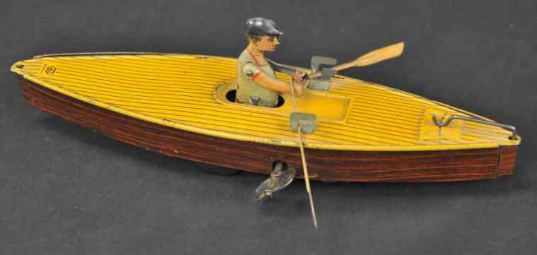 Appraisal: BING SINGLE OARSMAN Germany c 's lithographed tin articulated rowing