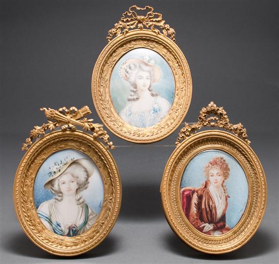 Appraisal: Three Continental portraits on celluloid of th century beauties th