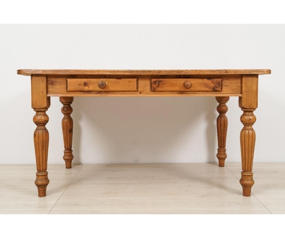 Appraisal: Pine Continental two-drawer table with reeded legs th c h