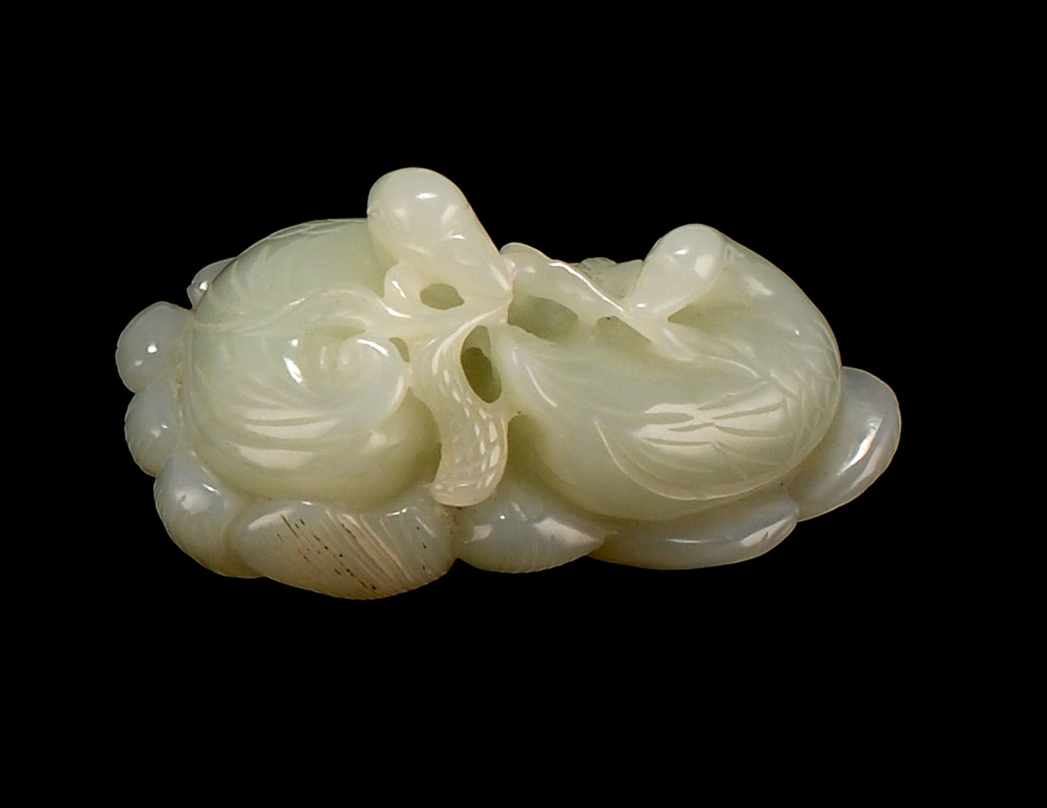 Appraisal: WHITE JADE CARVING In the form of two geese with