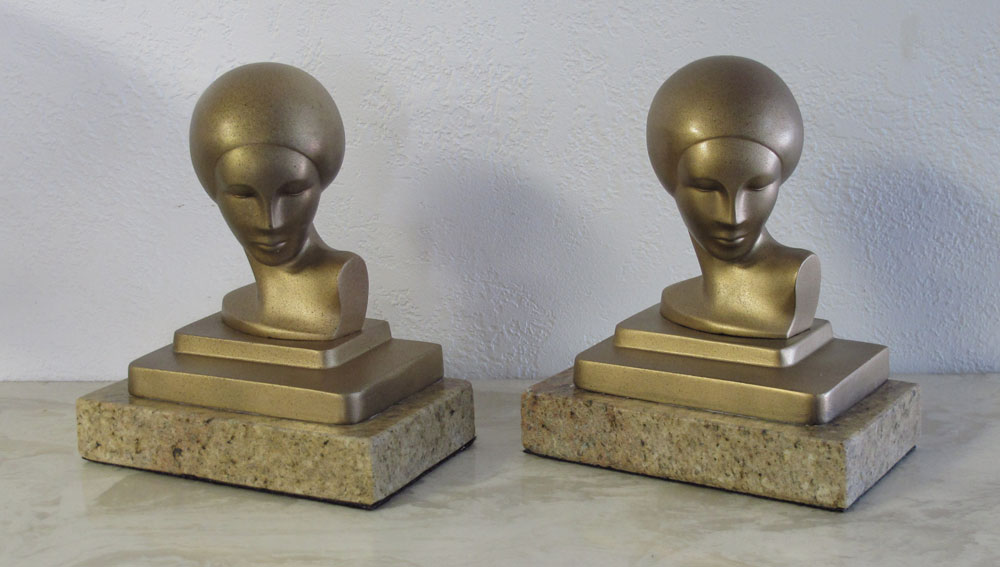 Appraisal: ART DECO FRANKART BUST BOOKENDS Figural female busts in classic