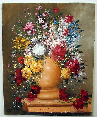 Appraisal: Floral still life in terracotta vase oil on canvas x