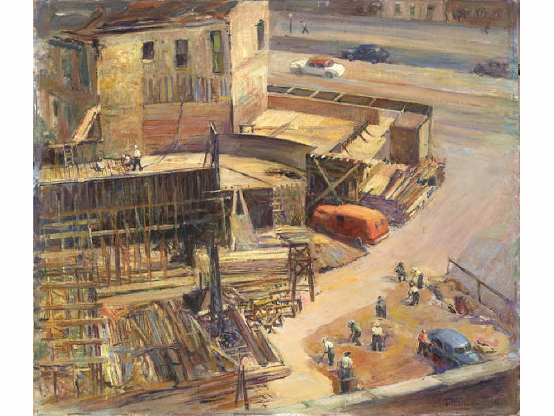 Appraisal: VIRGINIA MOBERLY SCHLUETER AMERICAN d Construction site circa s oil