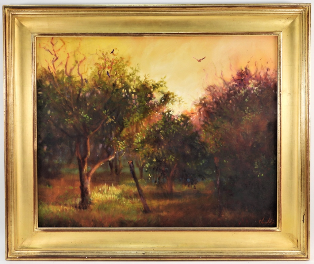 Appraisal: TERI GILFILEN APPLE ORCHARD LANDSCAPE PAINTING Florida b Impressionist depiction