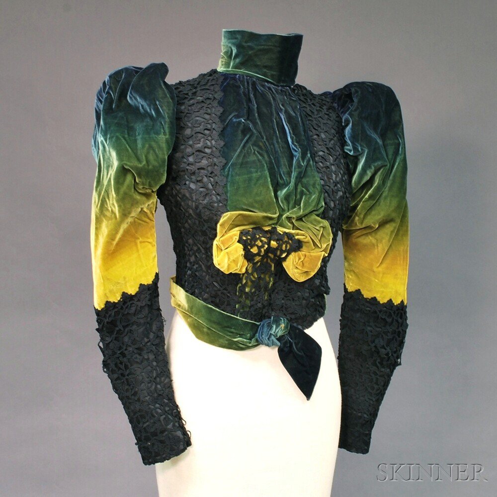 Appraisal: Black and Green Velvet and Lace Bodice France c ombre