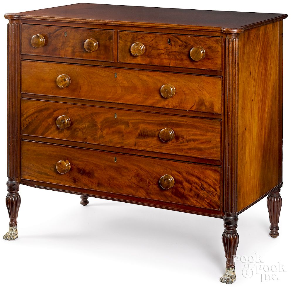 Appraisal: Massachusetts Sheraton mahogany chest of drawers Exclusive on Bidsquare Massachusetts