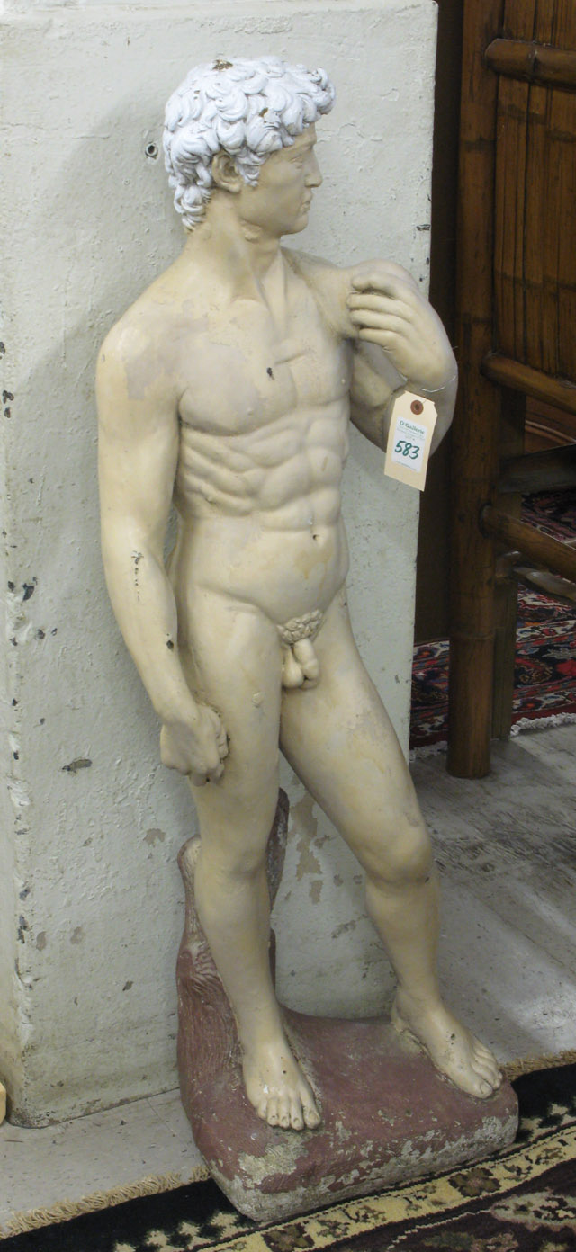 Appraisal: PAINTED CONCRETE GARDEN STATUE Michelangelo's David Height inches