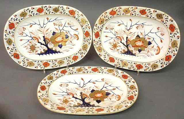 Appraisal: Three similar fine colorful Derby porcelain platters each approx x