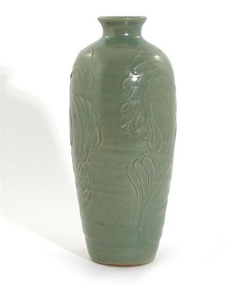 Appraisal: James Walford - a celadon glazed stoneware vase incised with