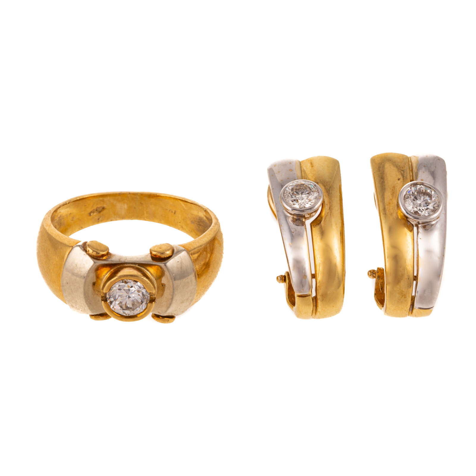 Appraisal: A PAIR OF K TWO-TONE DIAMOND EARRINGS BAND K yellow