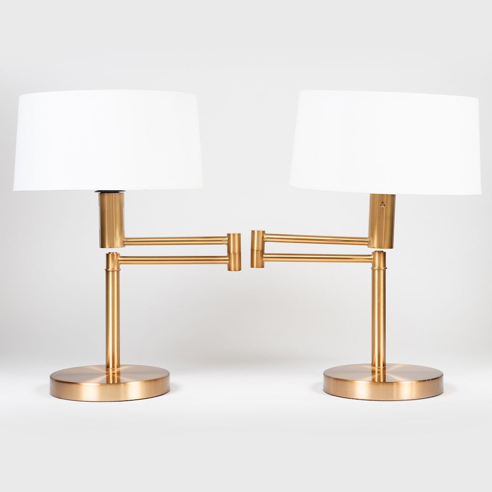 Appraisal: Pair of Ralph Lauren Brass Swing Arm Table Lamps With