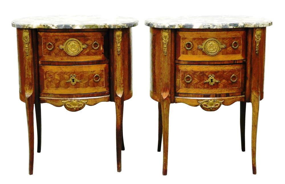 Appraisal: Pair of French style stands shaped marble tops with accents