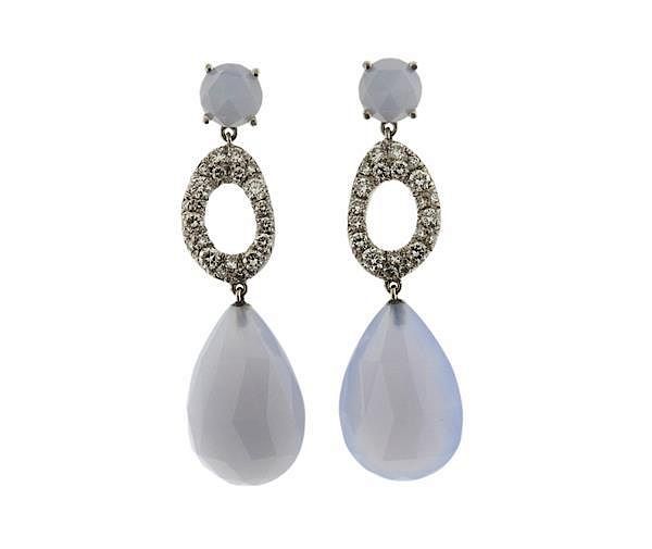 Appraisal: Vasari K Gold Diamond Chalcedony Dangle Earrings METAL K gold