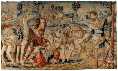 Appraisal: th century Brussels tapestry landscape with Hercules standing beside the