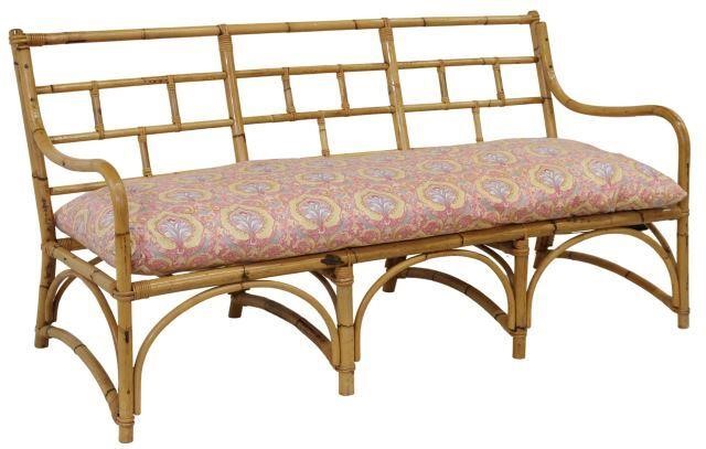 Appraisal: Vintage bamboo and rattan sofa late th c fretwork back