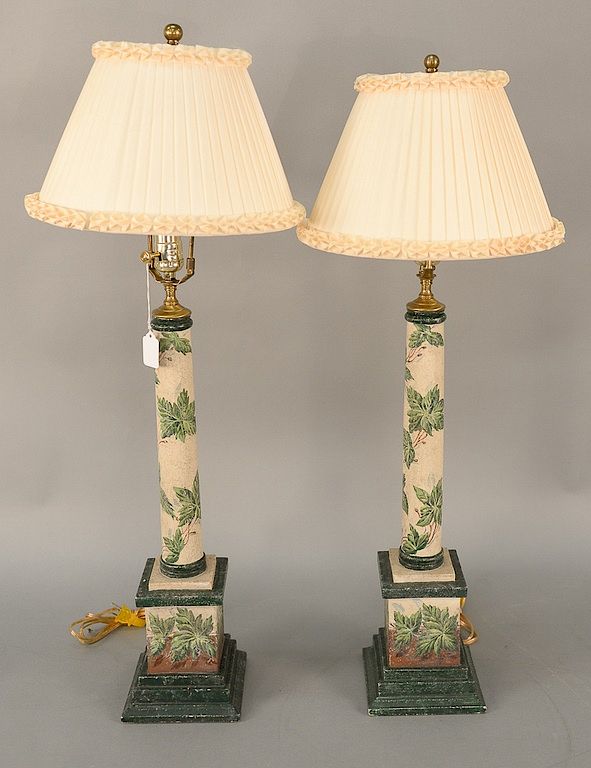 Appraisal: Pair of painted column style lamps ht in Provenance From