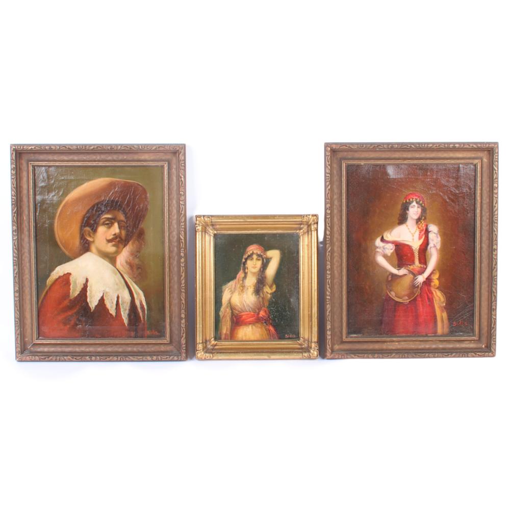 Appraisal: THREE TH CENTURY CONTINENTAL BOHEMIAN PORTRAITS SIGNED SIDIS H X