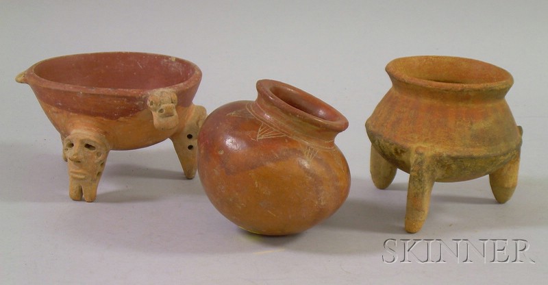 Appraisal: Three Pre-Columbian Bowls a tri-legged pot with flared lip a